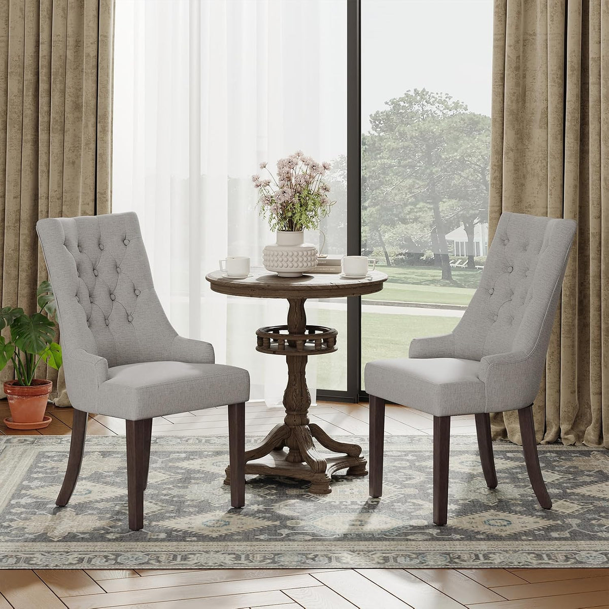 COLAMY Fabric Wingback Dining Chairs Set of 4, Light Grey