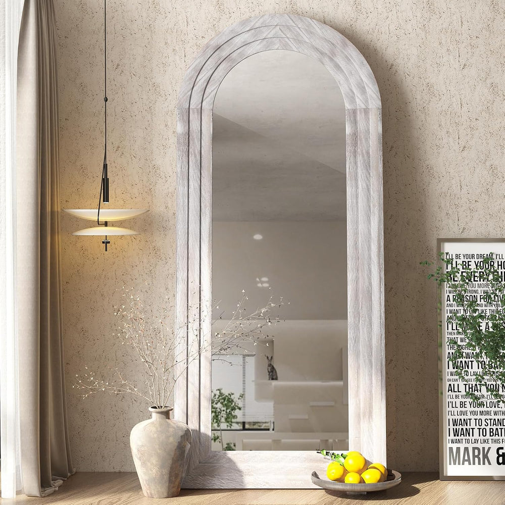 ZHUNFA Arched Full Length Mirror with Solid Wood Frame