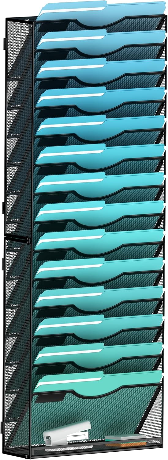 Gawerk 15-Tier Wall File Organizer Hanging Wall File Holder Wall Mount Paper ...
