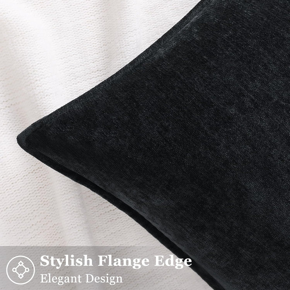 decorUhome Chenille Black Velvet Throw Pillow Covers 24x24 Set of 2