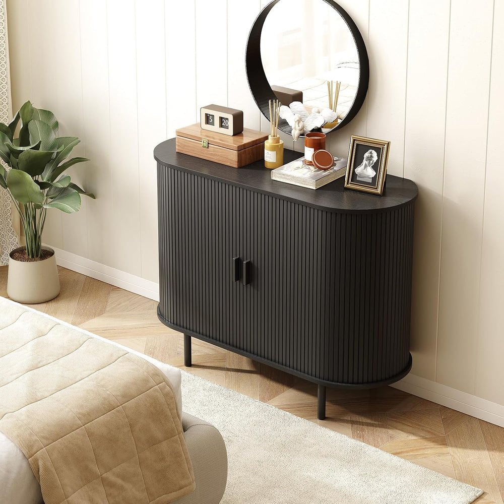 ONBRILL 40" Sideboard Buffet Cabinet, Sliding Door/Adjustable Shelf, Black