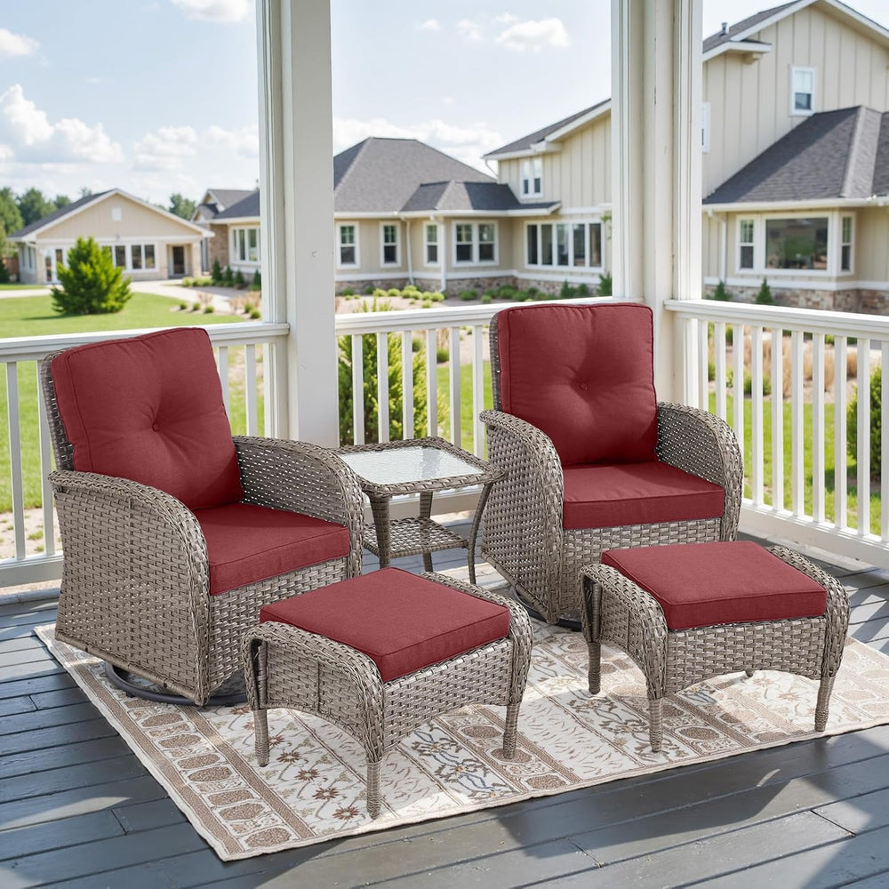 Belord 5 Piece Swivel Rocker Glider Outdoor Chairs Set of 2 with Ottoman and ...