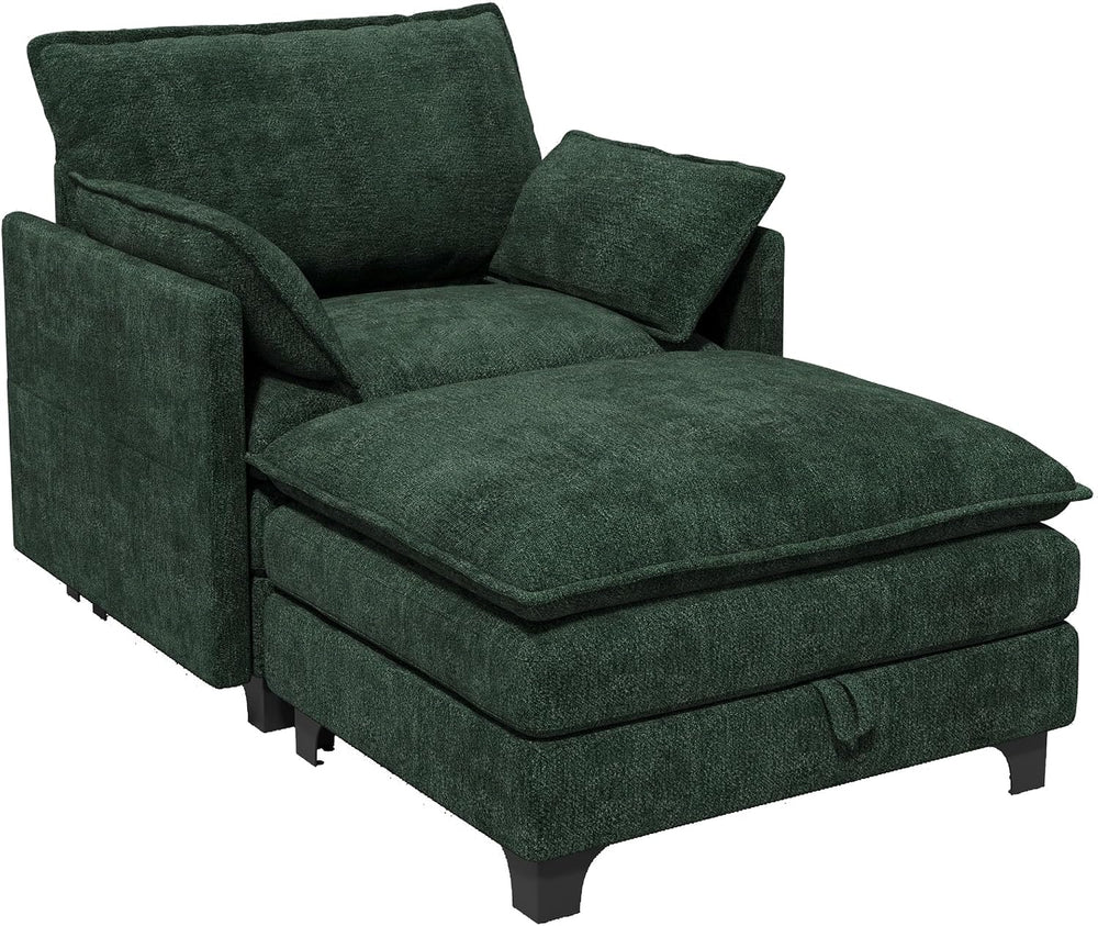 Accent Sofa Chair with Storage Ottoman, Cloud Sigle Couch with Side Pocket fo...