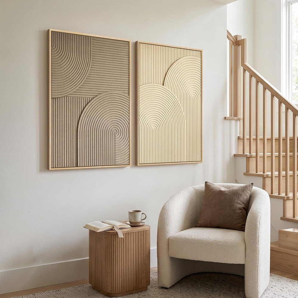 Large 3D Textured Framed Neutral Abstract Wall Art Set, 2 Piece 24x36 In