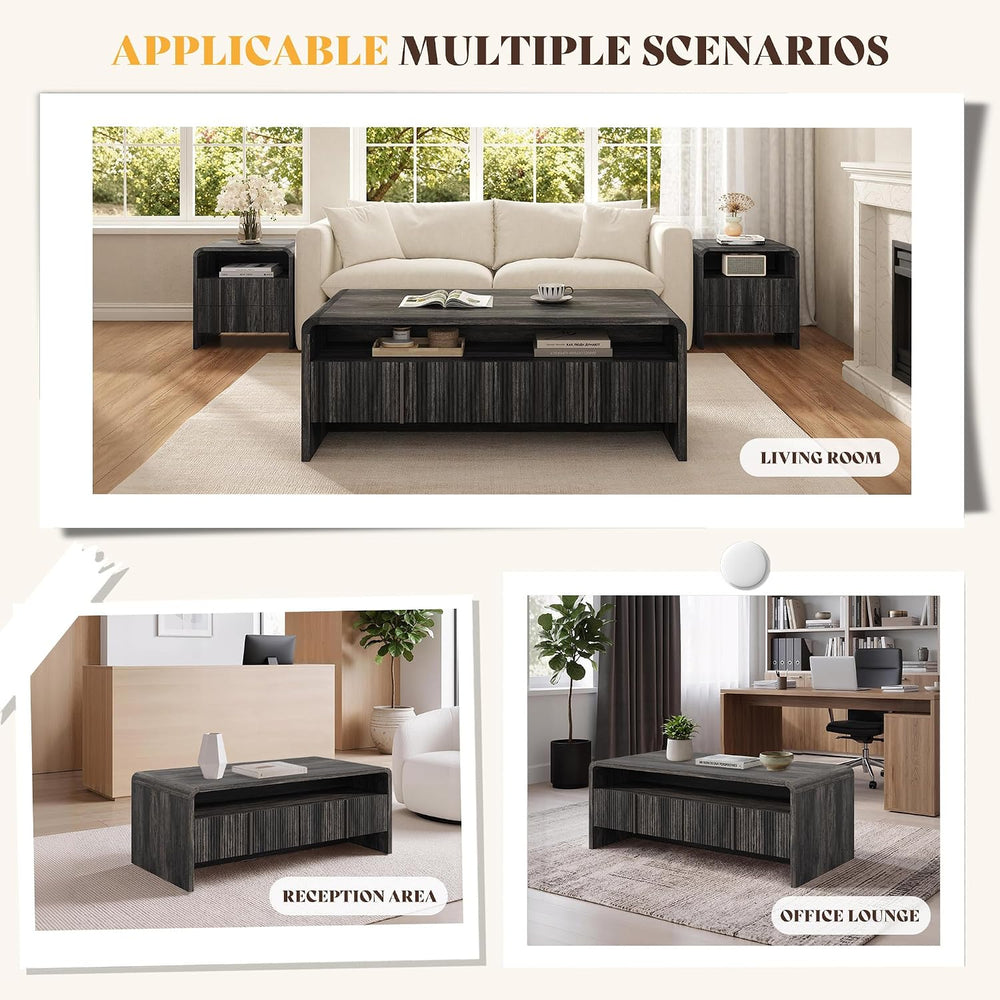 AMERLIFE Fluted Coffee Table with Storage & Rounded Edges