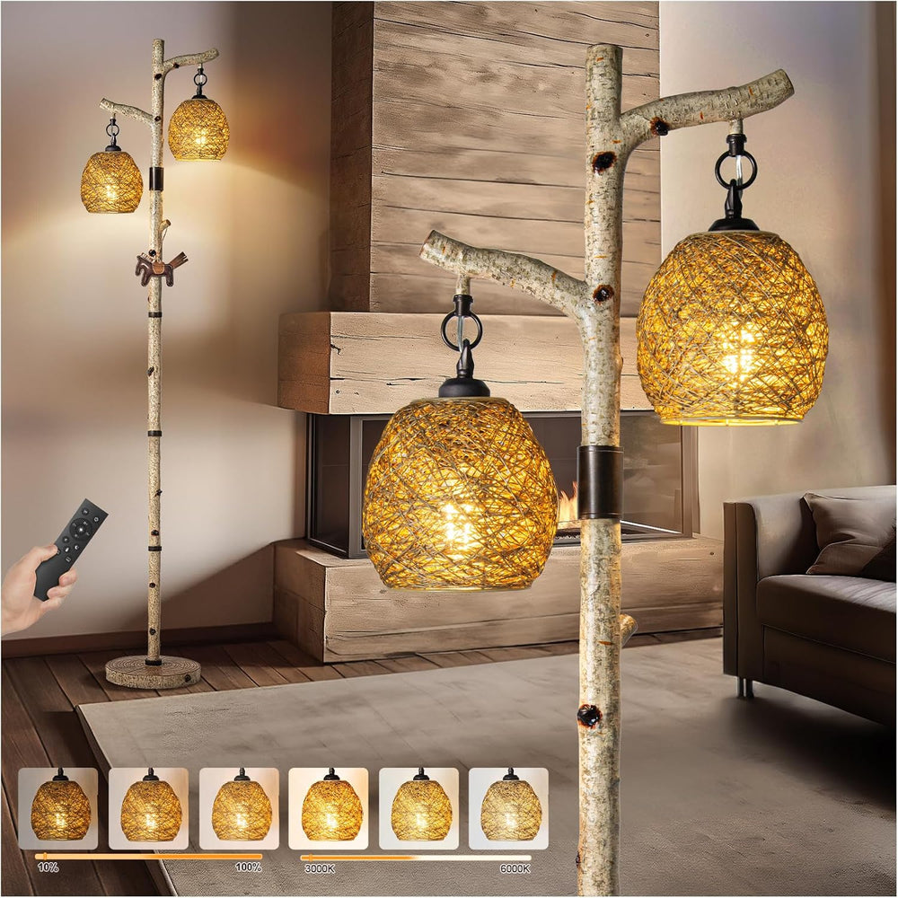 Scenekoy 68.5" Rustic Floor lamp with Remote Control, Bird Nest Lantern