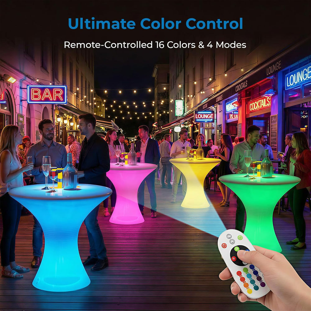 Mjkone 23" Height LED Bar Table with 16 RGB Multi-Colored Lights, Rechar...
