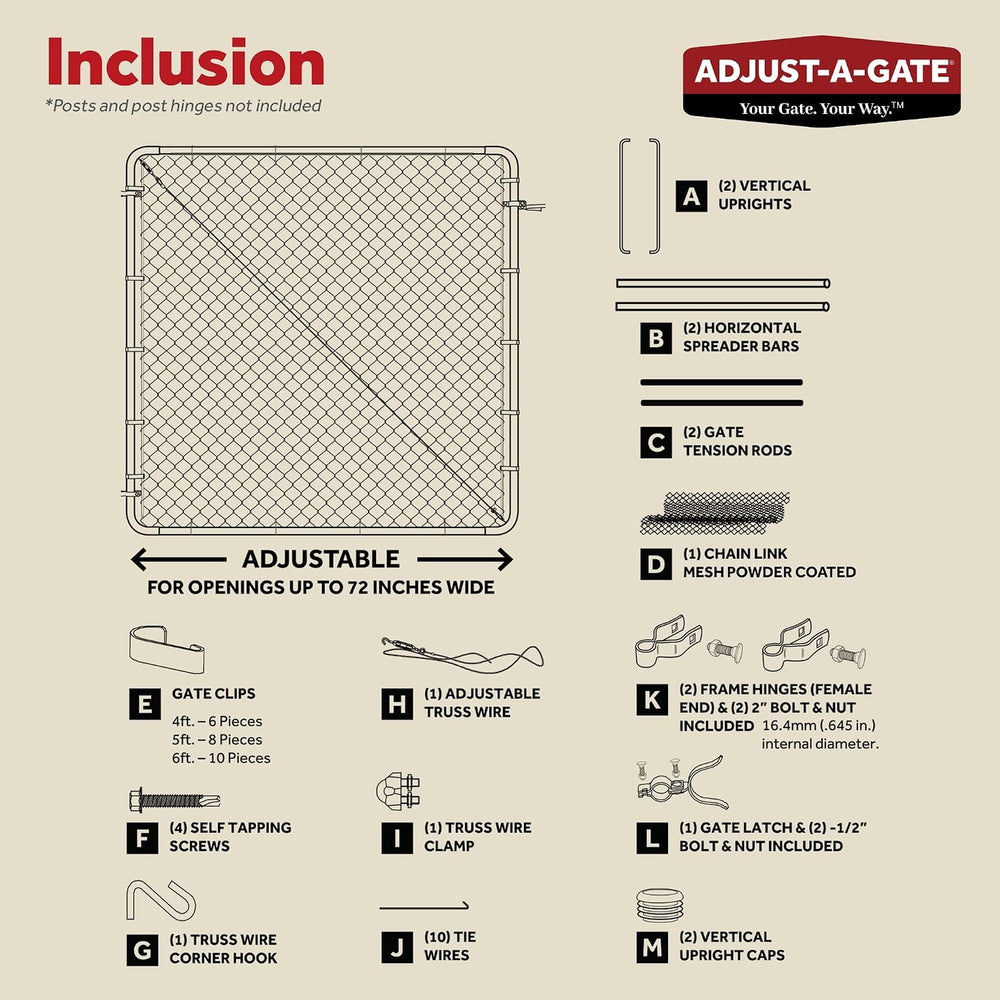 Adjust-A-Gate Chain Link Round Gate Kit, Silver, 24-72 in, 70 in Tall