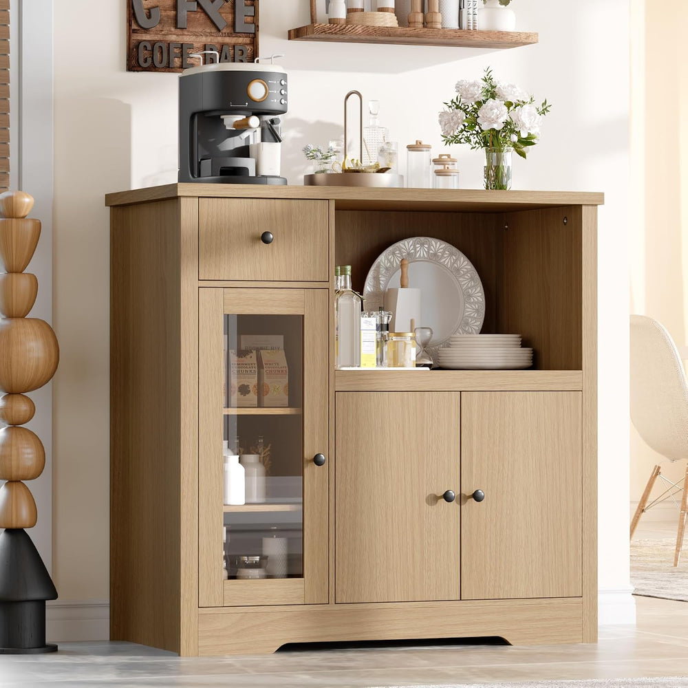 Senfot Kitchen Microwave Cabinet with Storage and Drawers, Modern Small Buffe...