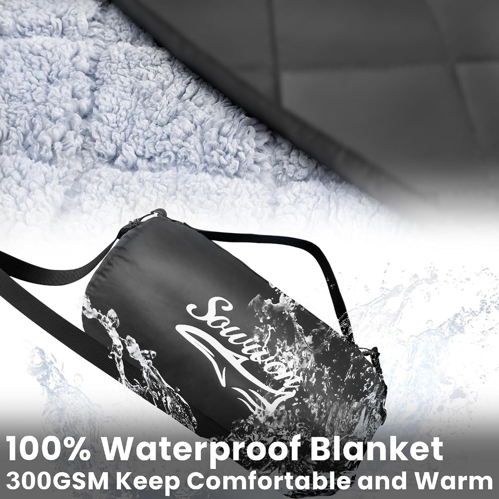 Waterproof Outdoor Blanket 62"x51" Sherpa Fleece 300GSM Black