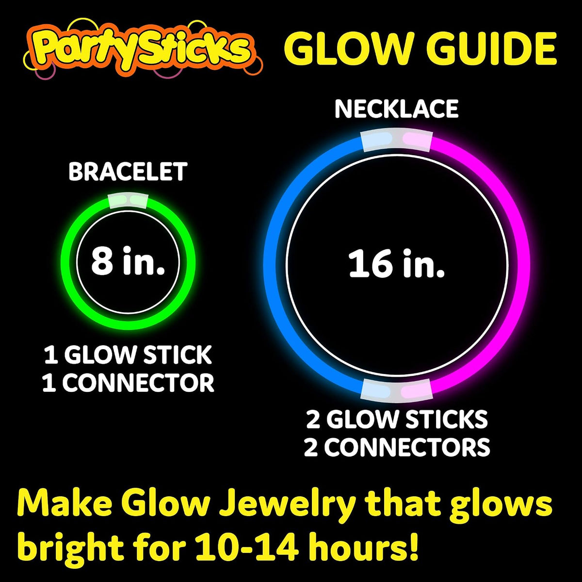 PartySticks Ultra Bright Glow Sticks Bulk Party Supplies 400 Pack - 8" Glow in the Dark Light Up Halloween Party Favors, Glow Decorations, Neon Party Necklaces and Bracelets with Connectors