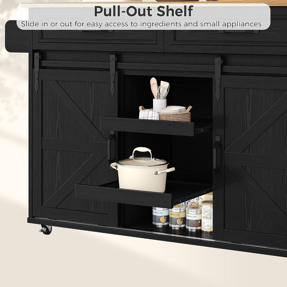 IRONCK Kitchen Island with Storage, Drop Leaf Countertop, Black