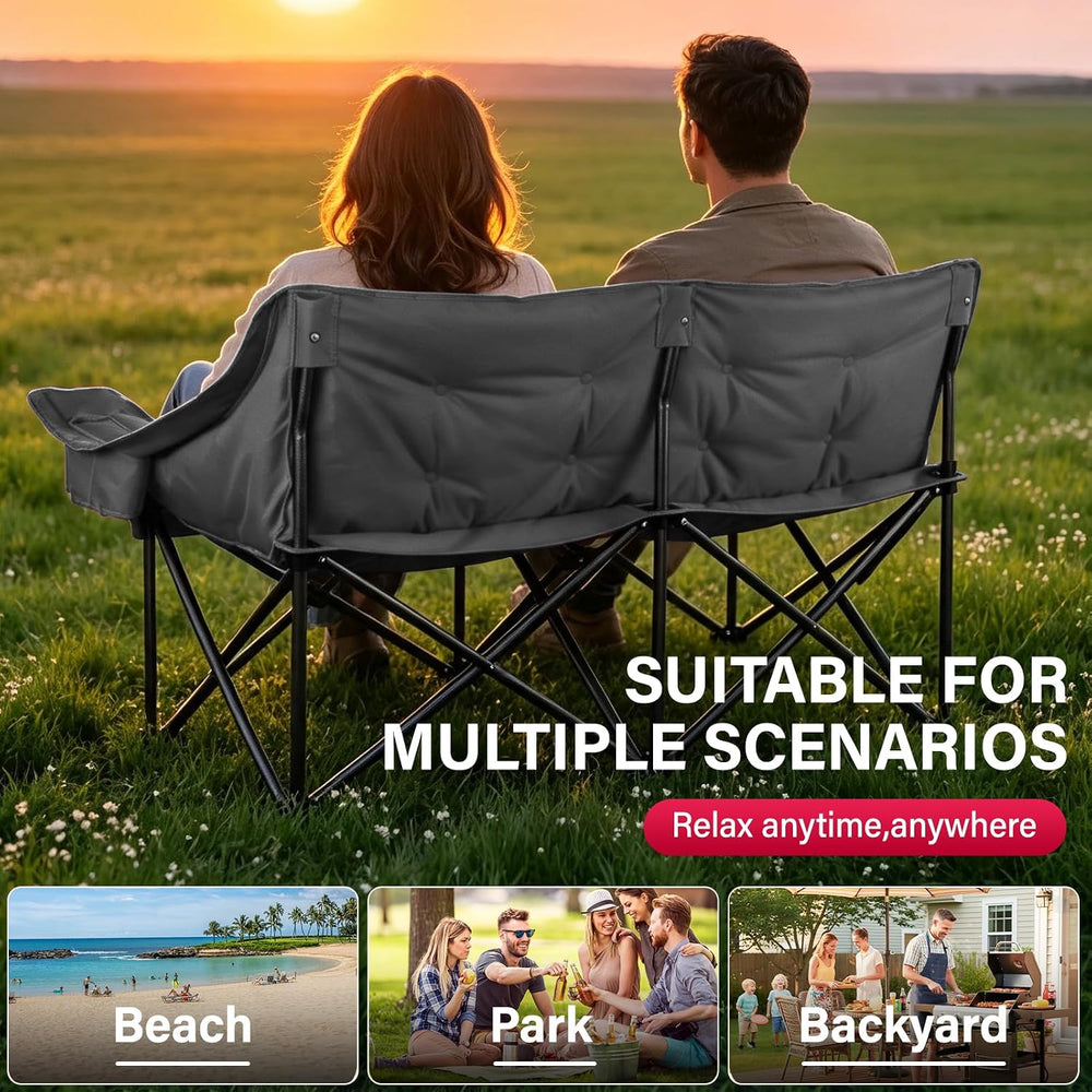 Double Camping Chair for Adult,Heavy Duty Padded Loveseat Chair,Gray