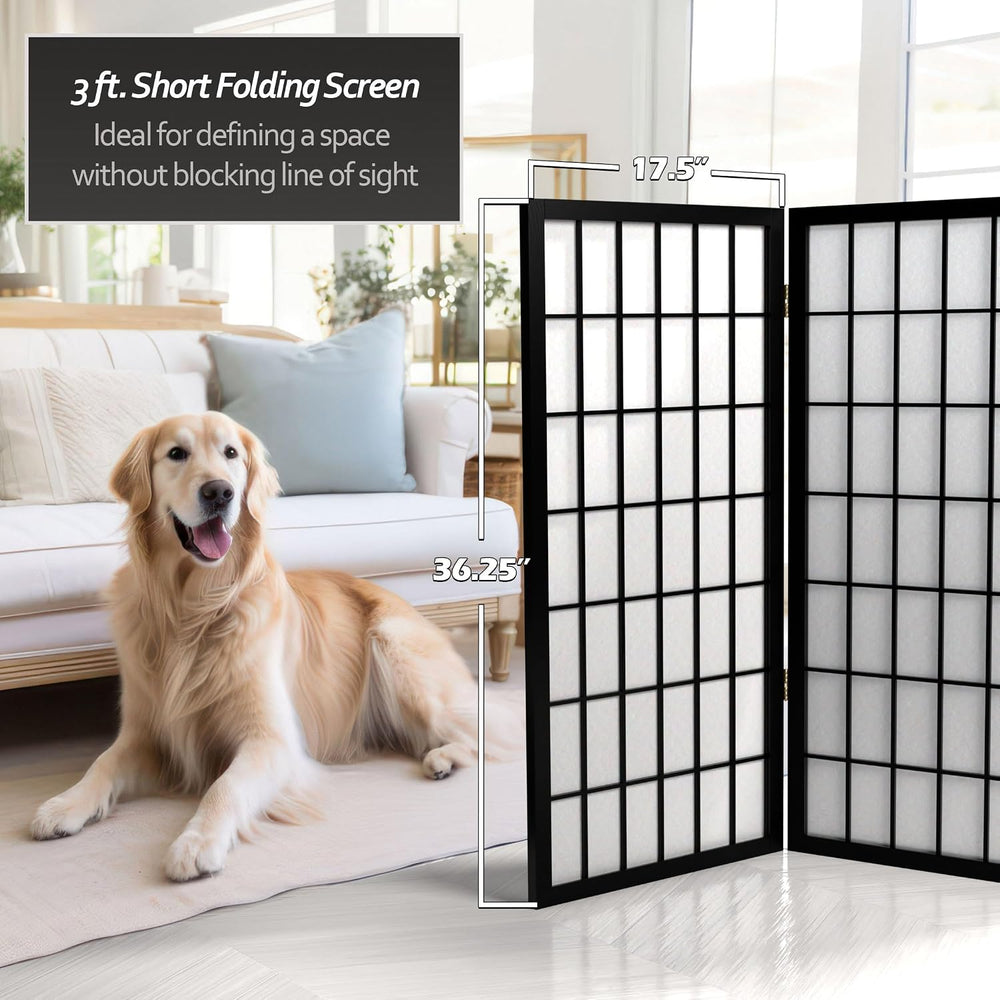 3 ft. Short Window Pane Shoji Screen - Black - 3 Panels