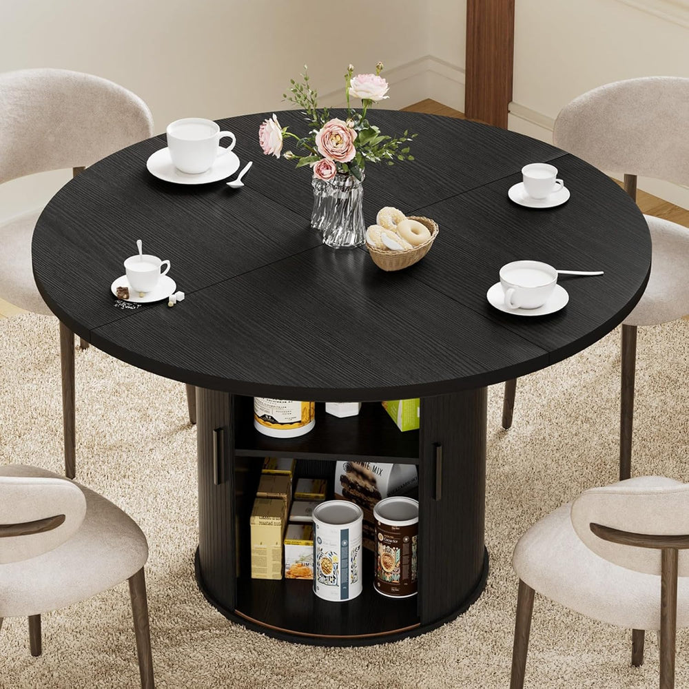 HOMMPA 48'' Round Dining Table for 4-6 Kitchen Table with Storage-Black
