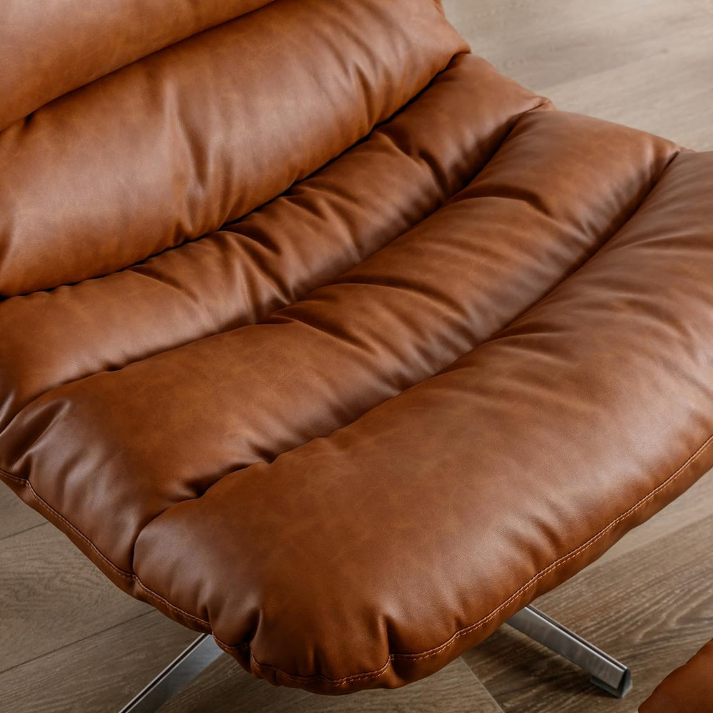 BESTANO Swivel Accent Chair with Ottoman, Mid Century Modern Faux Leather Lou...