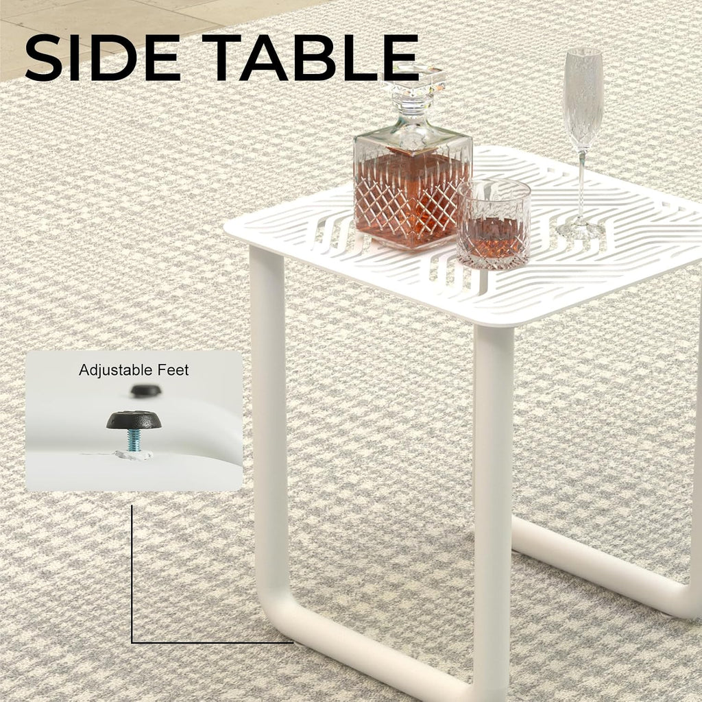 3 Piece Patio Outdoor Aluminum Swivel Rocking Chair with Coffee Table and 6.7" Thickened Cushions, All Weather Outdoor Furniture Chairs for Garden, Poolside, Deck-White