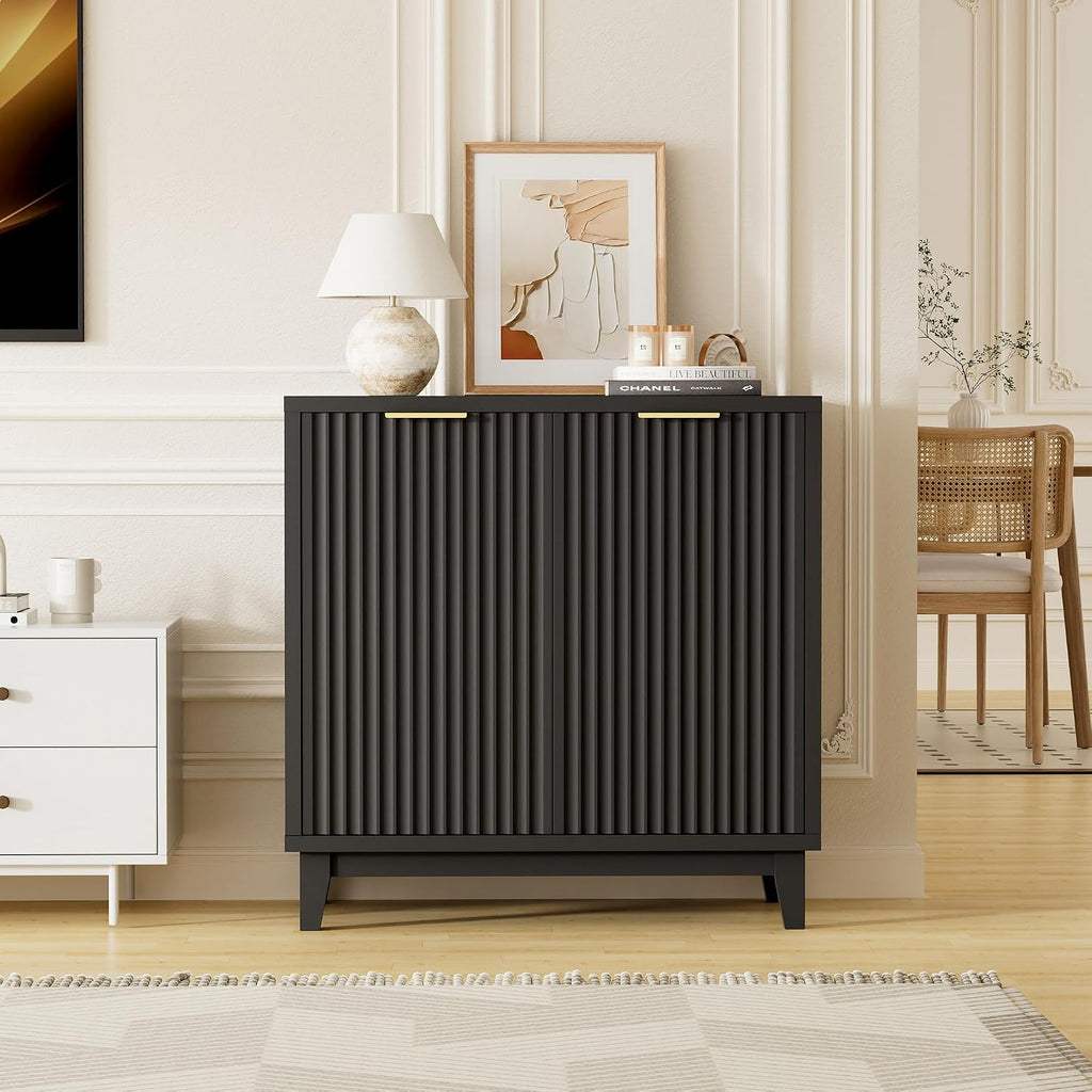 Fluted Cabinet with Storage, Mid Century Modern 2 Doors Sideboard Buffet