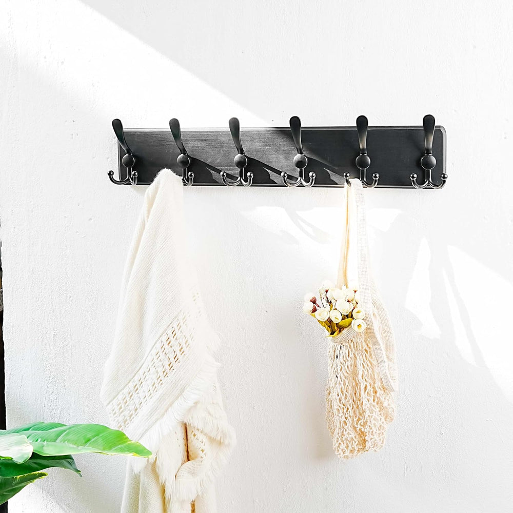 Dseap Coat Rack Wall Mounted - 24" Long 6 Tri Hooks, Heavy Duty Wooden W...