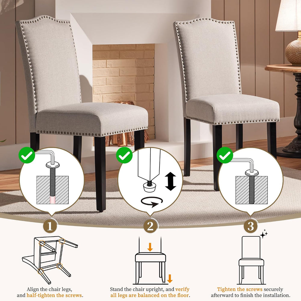 Yaheetech Dining Chairs Set of 4 Upholstered High Back Kitchen Chairs Beige