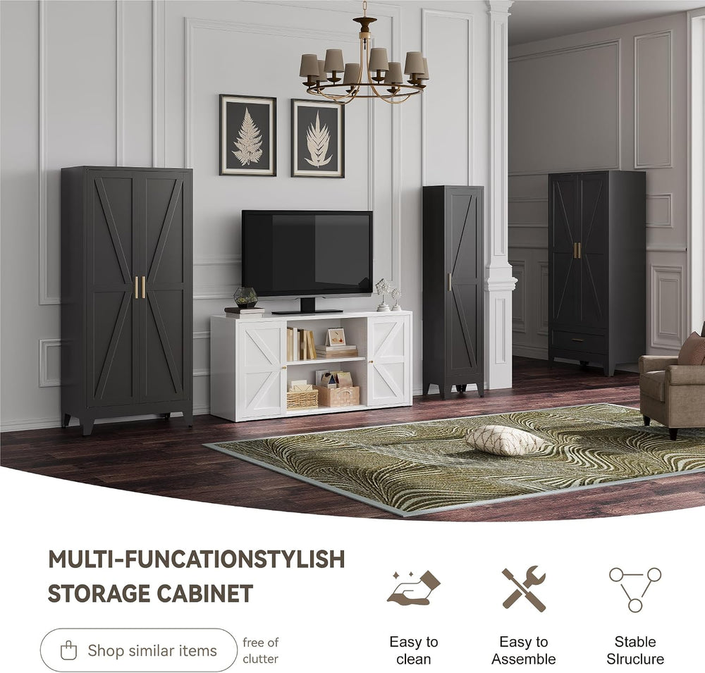 Baborokic Metal Armoire Wardrobe Closet with Hanging Rod,71H Metal Cabinet wi...