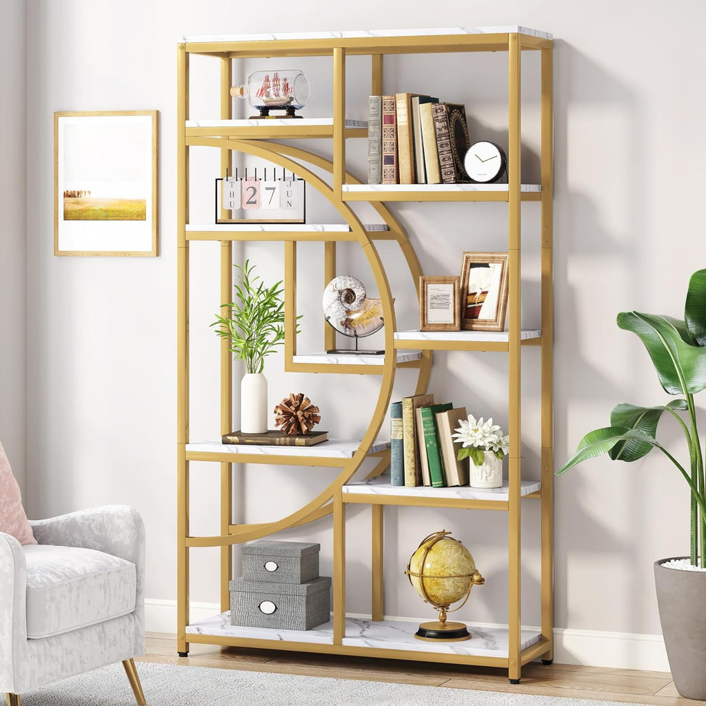 Tribesigns Industrial Bookshelf Bookcase with 9 Open Shelf (Gold)