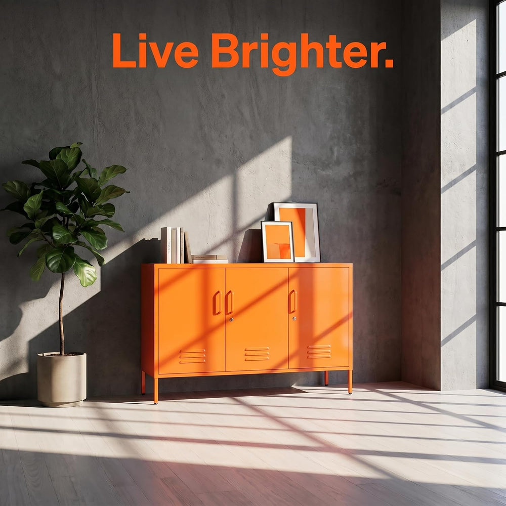 47.3" Wide Orange 3-Door Lockable Metal Storage Locker, Heavy-Duty Multi...
