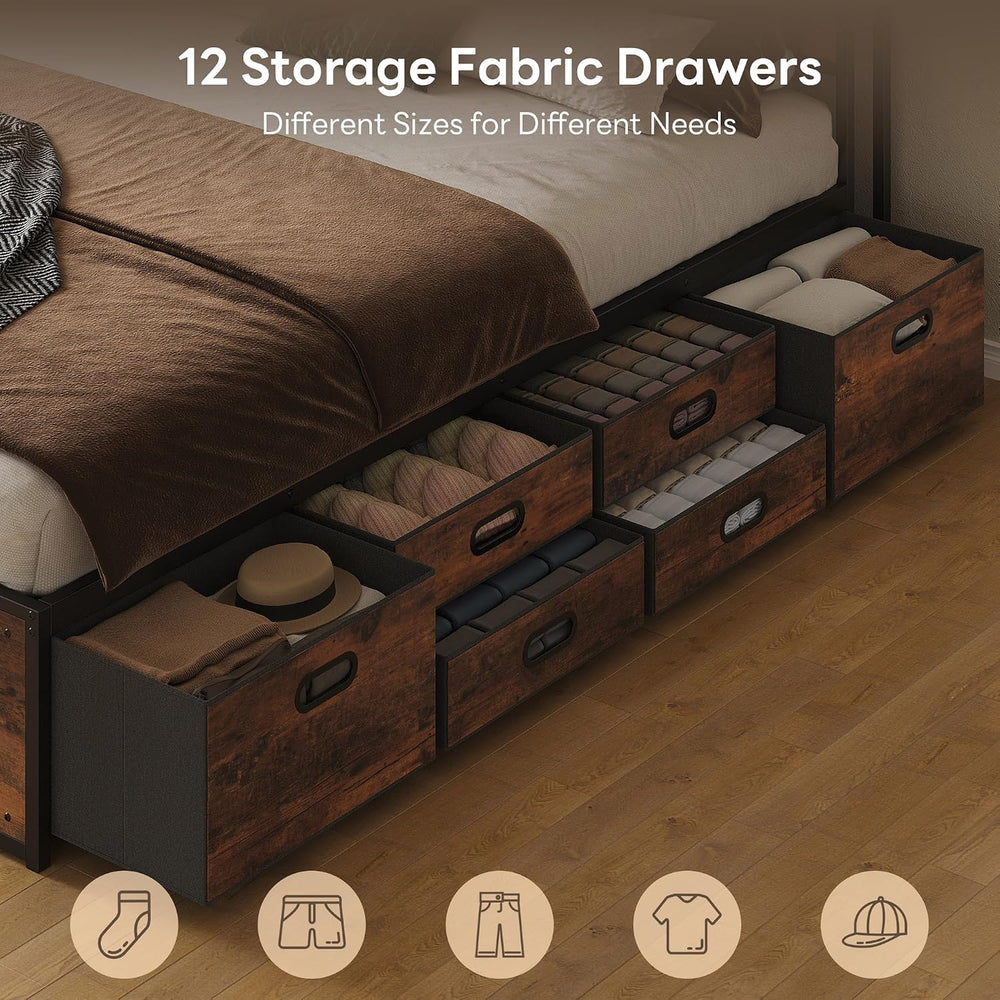 LIKIMIO King Size Bed Frame with 12 Storage Drawers and Headboard