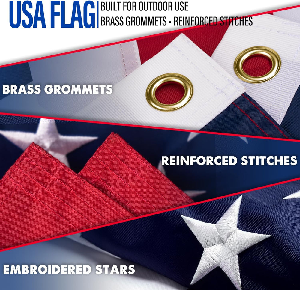 XIFAN American Flag with Pole Kit for Outside - 6FT Black Stainless Steel Fla...