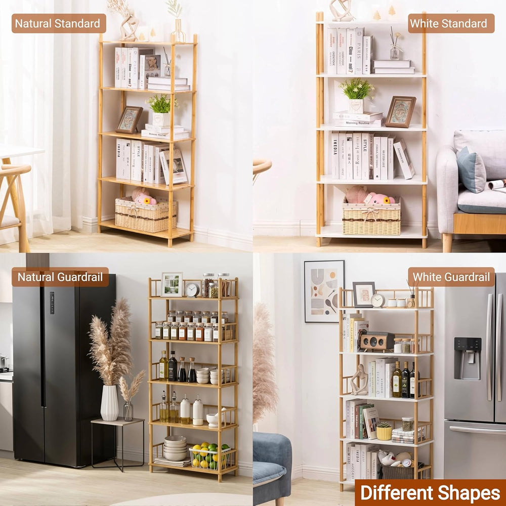4‑Tier Expandable Bamboo Open Bookcase,Wooden Bookshelf,Natural