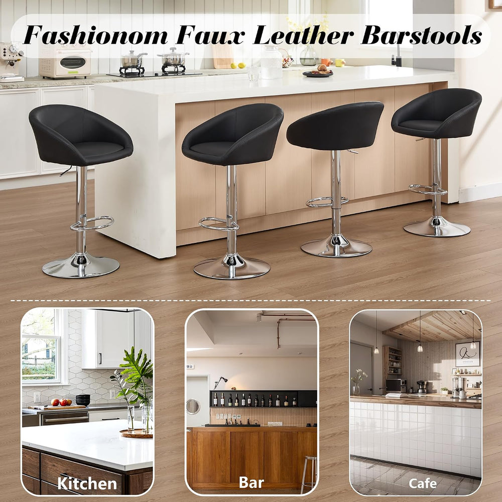 PU Leather Bar Stools Set of 2, Modern Swivel Barstools for Kitchen,Black