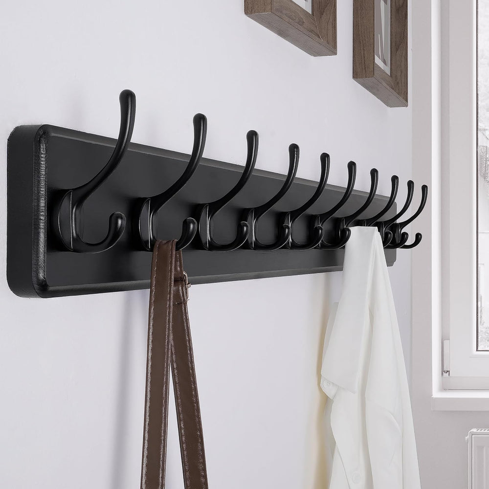 SKOLOO Rustic Wall Mounted Coat Rack, 10 Hooks, 38", Solid Wood, Black