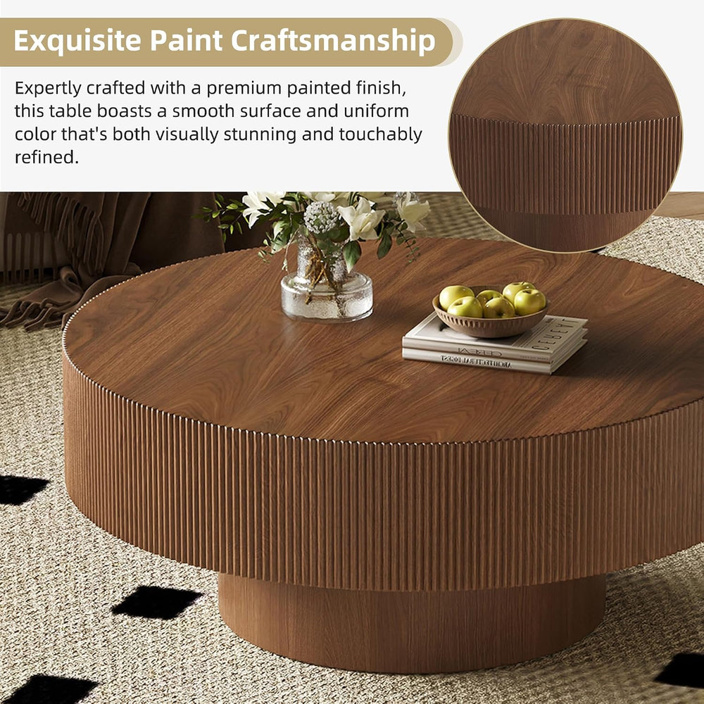 Merax Modern Round Coffee Table with Sturdy Base, Walnut