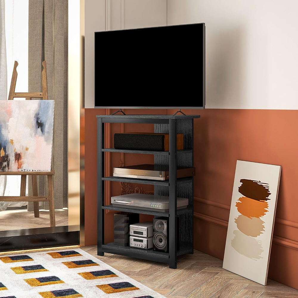 HOMCOM Media Stand with 4-Tier Audio Rack, AV Media Corner Shelf, Black