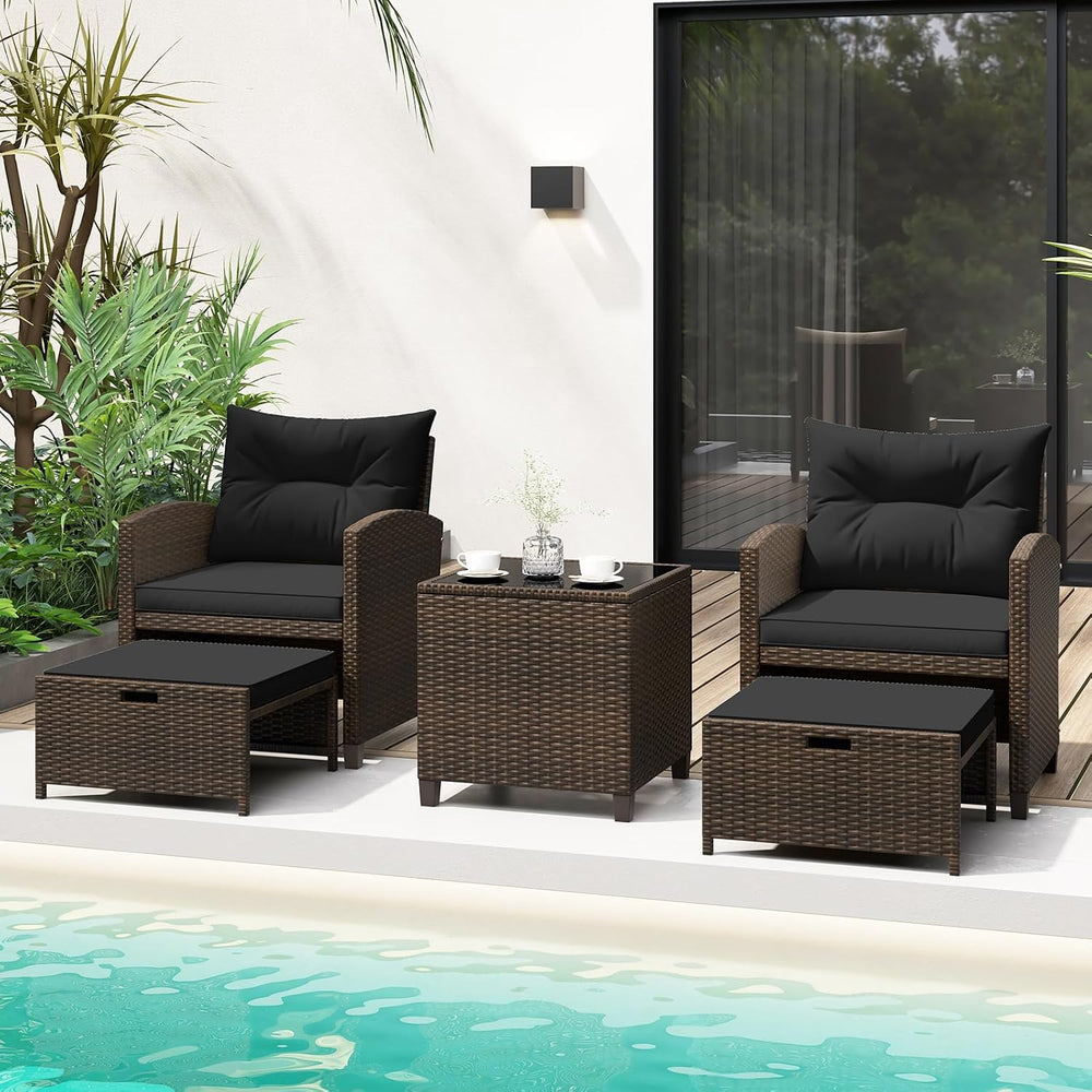 Tangkula 5 Pieces Patio Conversation Set, PE Wicker Rattan Outdoor Furniture ...