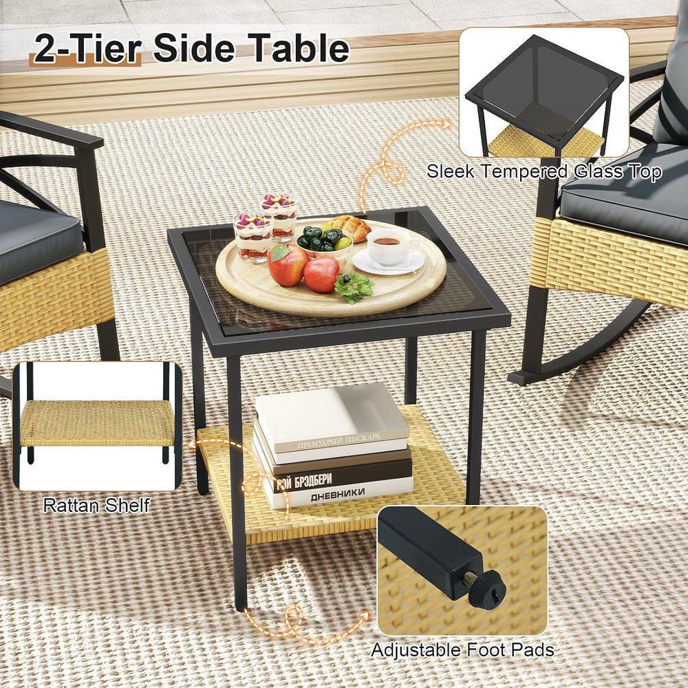 RELAX4LIFE 3-Piece Rattan Patio Rocking Chair Set, 2 Wicker Glider Rocking Ch...