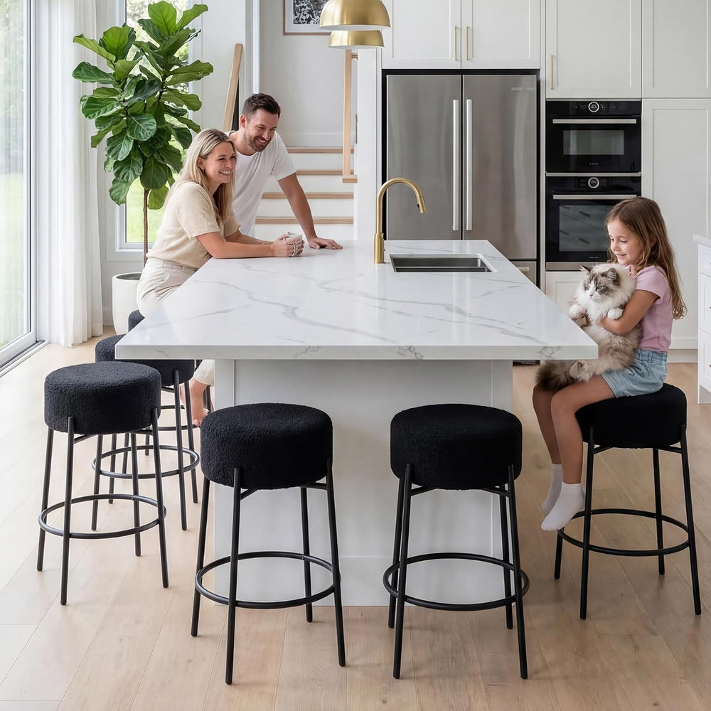 Boucle Backless Counter Stools Set of 2, Modern Swivel Bar Stools with Round ...