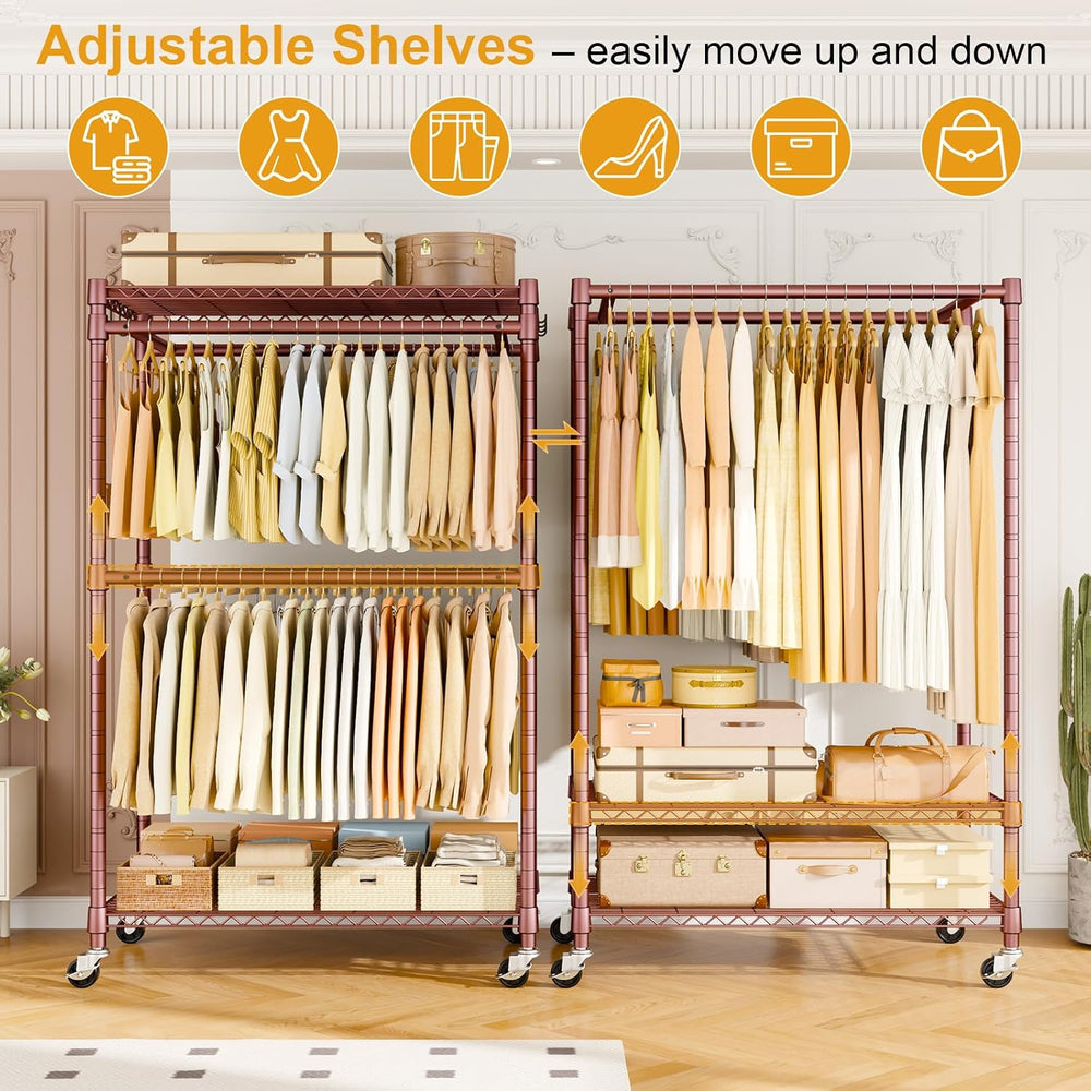ULIFHOME Rolling Clothes Rack, Clothing Racks for Hanging Clothes, Bronze