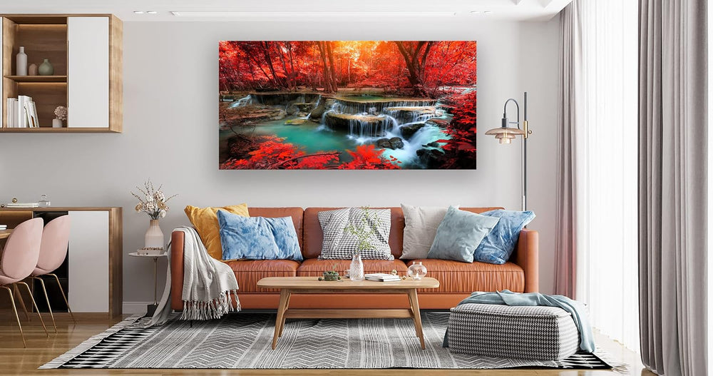 Muolunna BK03975 Wall Art Decor Canvas Print Picture Red Forest Waterfalls 1 ...