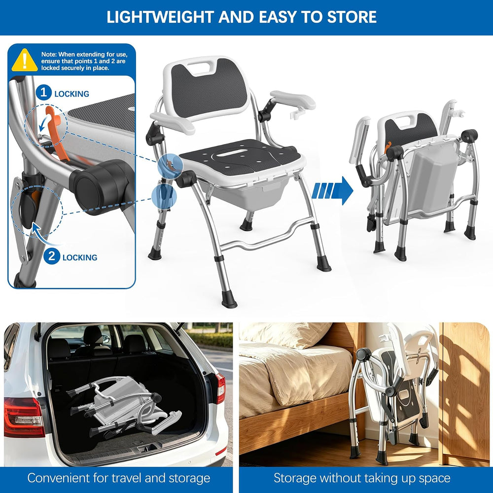 3 in 1 Folding Bedside Commode Chair, Shower Chair for Inside Shower