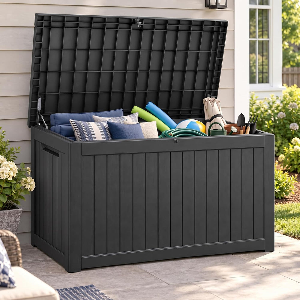 300 Gallon Outdoor Storage Box Resin Deck Box All Weather Waterproof Large Lo...