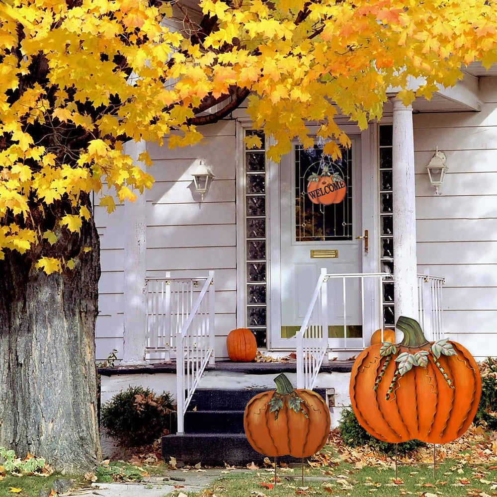 Fall Outdoor Decor Metal Pumpkin Garden Stakes Autumn Decorative Yard Sign