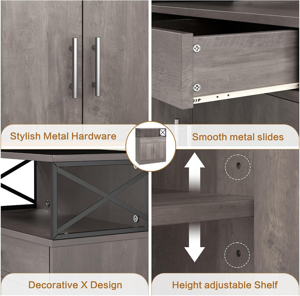 Shintenchi Kitchen Buffet Cabinet, Farmhouse Storage Cabinet, Gray
