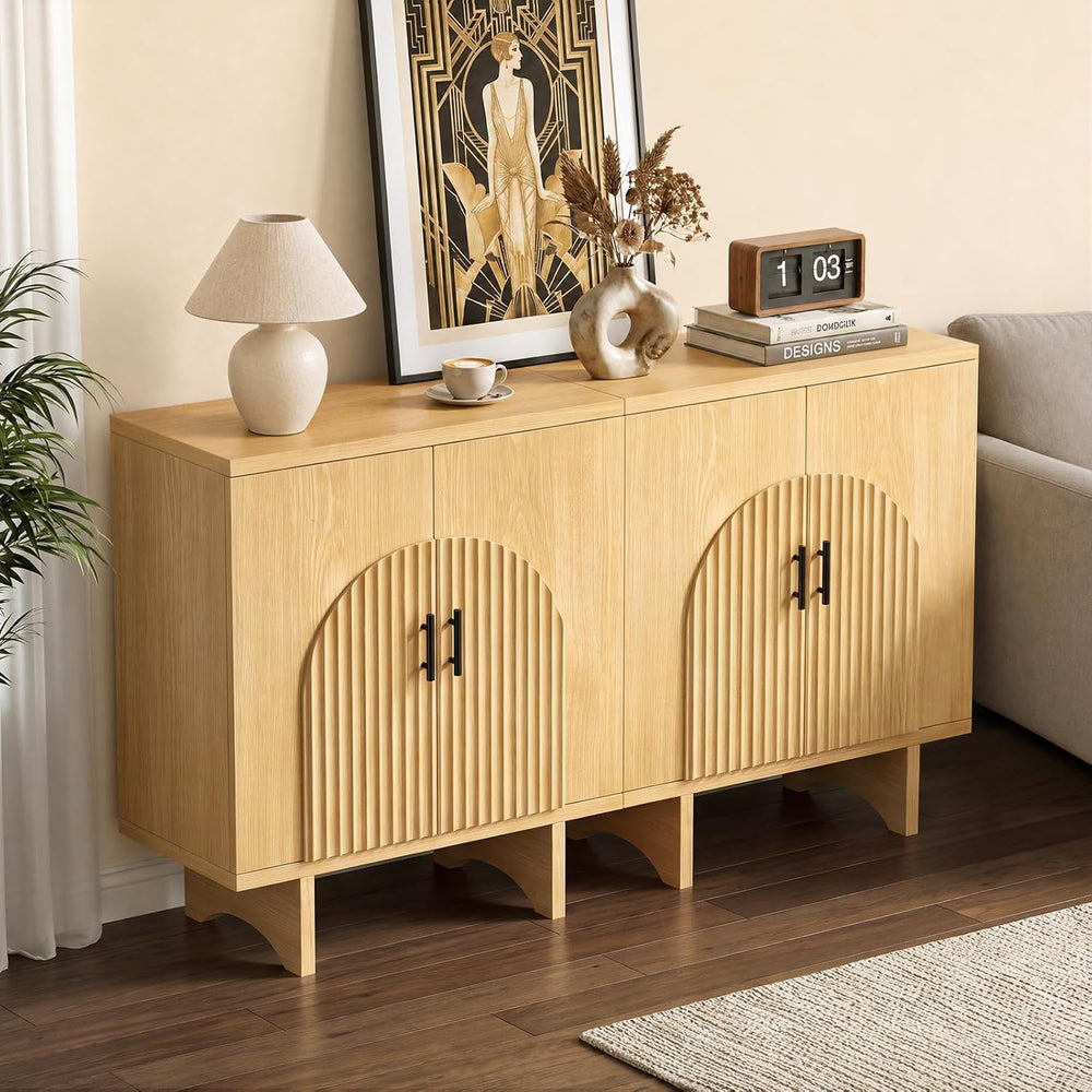 Welzona Fluted Arched Sideboard Buffet Cabinet with Storage Natural