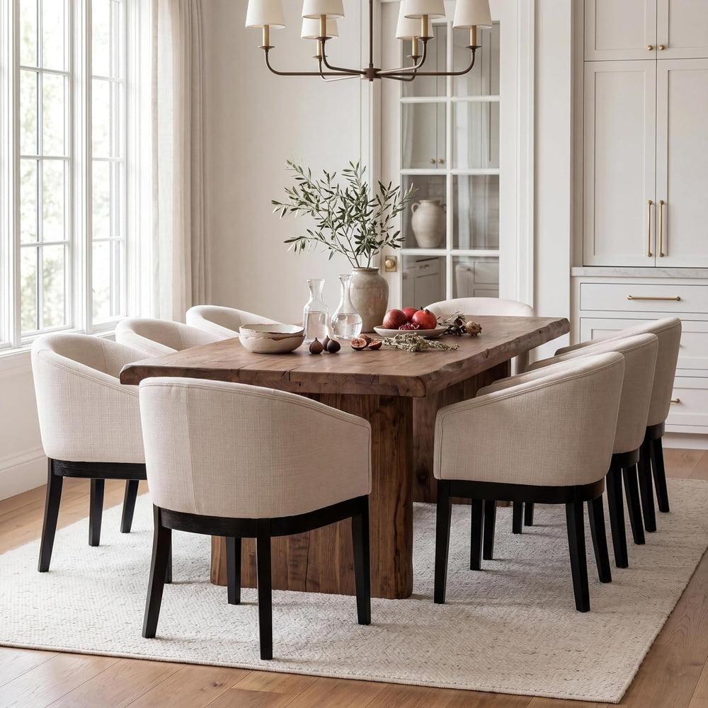 RIVOVA Barrel Dining Chairs Set of 8, Modern Upholstered Linen Kitchen Chair ...