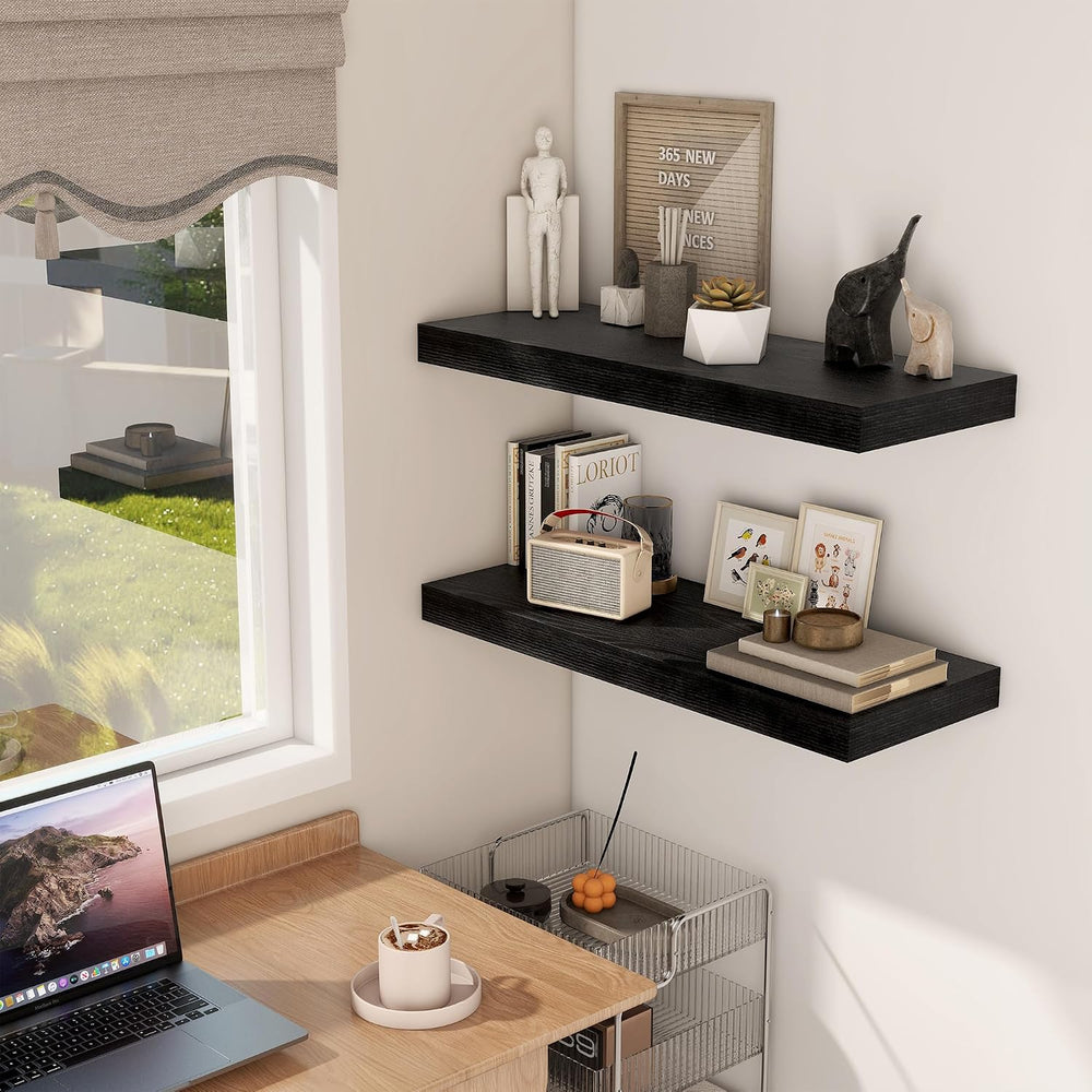 Fun Memories 30 Inch Floating Shelves Black, 12 Inch Deep Floating Shelf for ...