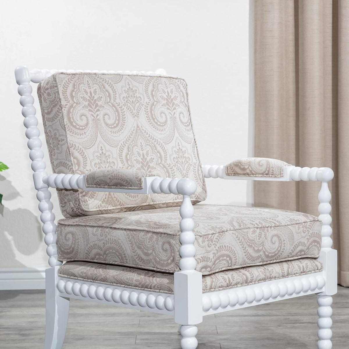 DTY Indoor Living Silverthorne Spindle Accent Chair, Mid Century Modern Farmhouse & Coastal Occasional Chair for Living Room, Bedroom & Reading Nook - White, Paisley Taupe