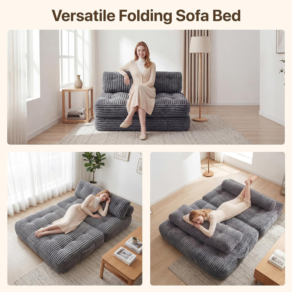 Claiks Boneless Chair Folding Sofa Bed, Sleeper Chair, Dark Grey, Double