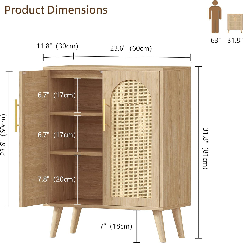 Keehusux Rattan Storage Cabinet with 2 Doors & Adjustable Shelf, Natural