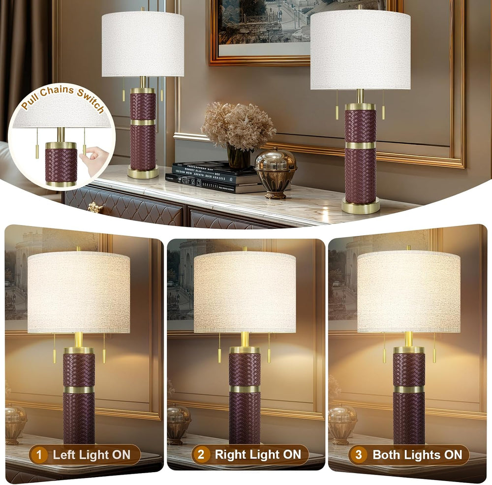 KIVDITZO 25" Woven Leather Table Lamps Set of 2 for Night Stand